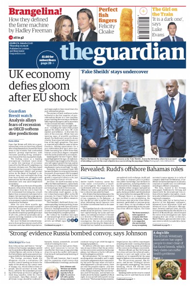 The Guardian Newspaper Front Page (UK) for 22 September 2016