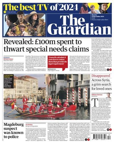 The Guardian Newspaper Front Page (UK) for 23 December 2024