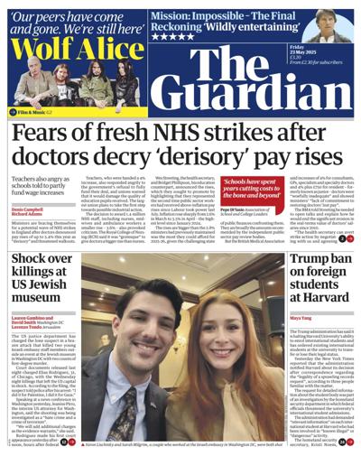 The Guardian Newspaper Front Page (UK) for 23 May 2025