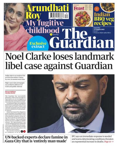 The Guardian Newspaper Front Page (UK) for 23 August 2025
