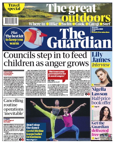 The Guardian Newspaper Front Page (UK) for 24 October 2020