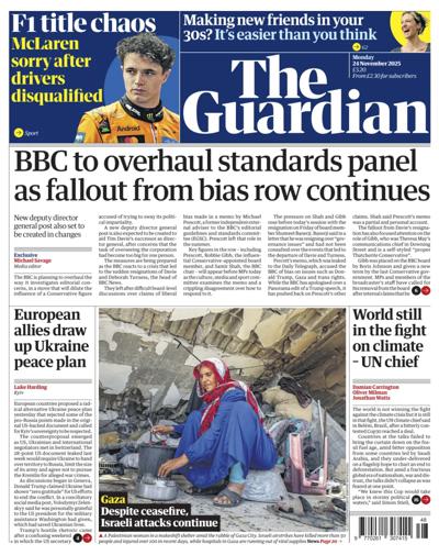 The Guardian Newspaper Front Page (UK) for 24 November 2025