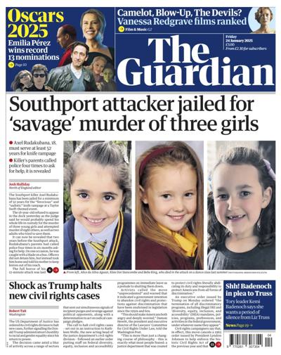 The Guardian Newspaper Front Page (UK) for 24 January 2025