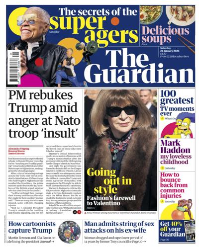 The Guardian Newspaper Front Page (UK) for 24 January 2026