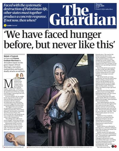 The Guardian Newspaper Front Page (UK) for 24 July 2025
