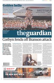 The Guardian (UK) Newspaper Front Page for 24 August 2016