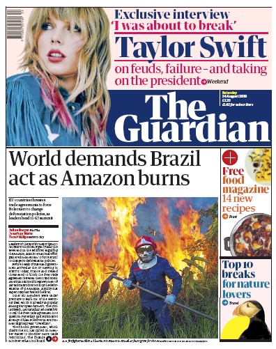 The Guardian Newspaper Front Page (UK) for 24 August 2019