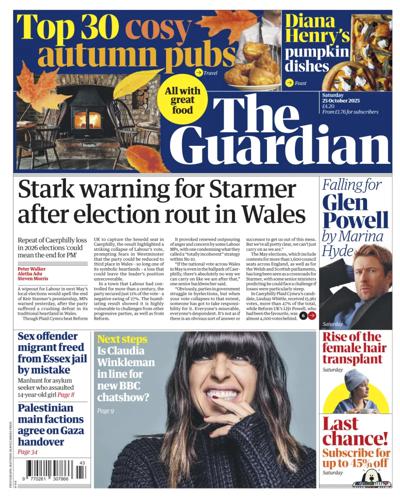 The Guardian Newspaper Front Page (UK) for 25 October 2025
