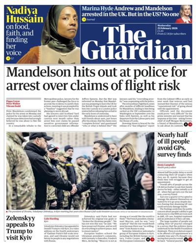 The Guardian Newspaper Front Page (UK) for 25 February 2026
