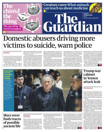 The Guardian Newspaper Front Page (UK) for 25 March 2025