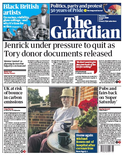 The Guardian Newspaper Front Page (UK) for 25 June 2020