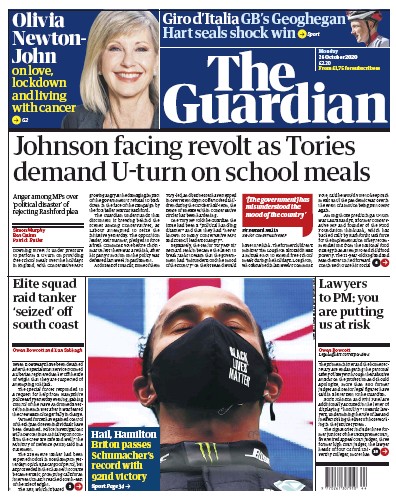 The Guardian Newspaper Front Page (UK) for 26 October 2020