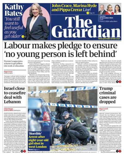 The Guardian Newspaper Front Page (UK) for 26 November 2024