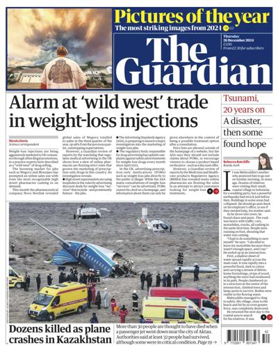 The Guardian Newspaper Front Page (UK) for 26 December 2024