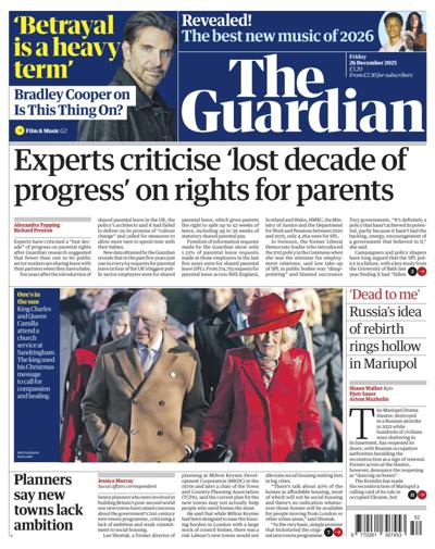 The Guardian Newspaper Front Page (UK) for 26 December 2025