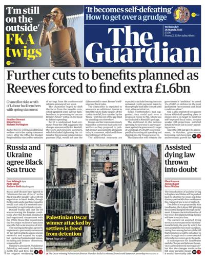 The Guardian Newspaper Front Page (UK) for 26 March 2025