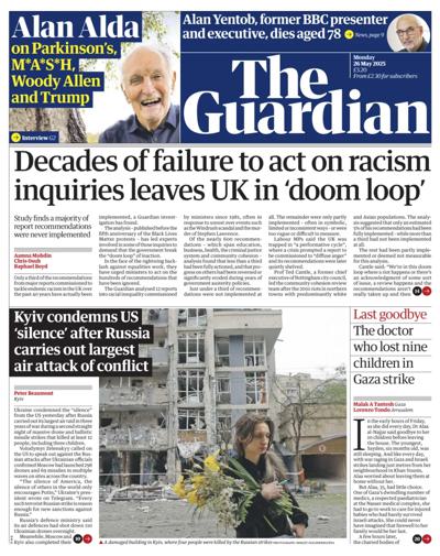 The Guardian Newspaper Front Page (UK) for 26 May 2025