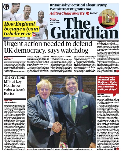 The Guardian Newspaper Front Page (UK) for 26 June 2018