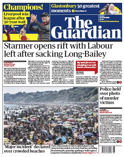 The Guardian Newspaper Front Page (UK) for 26 June 2020