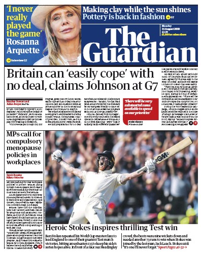 The Guardian Newspaper Front Page (UK) for 26 August 2019