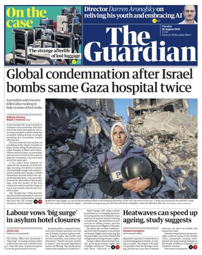 The Guardian Newspaper Front Page (UK) for 26 August 2025