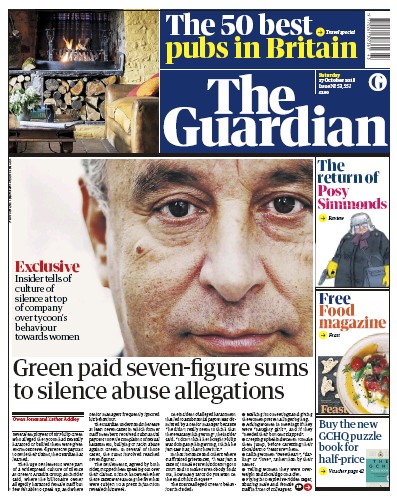 The Guardian Newspaper Front Page (UK) for 27 October 2018