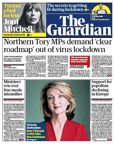 The Guardian Newspaper Front Page (UK) for 27 October 2020