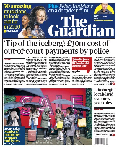 The Guardian Newspaper Front Page (UK) for 27 December 2019