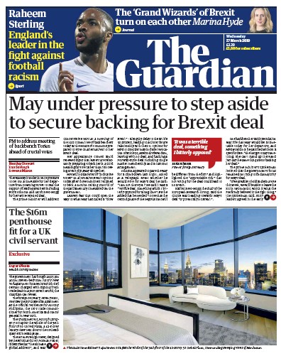 The Guardian Newspaper Front Page (UK) for 27 March 2019