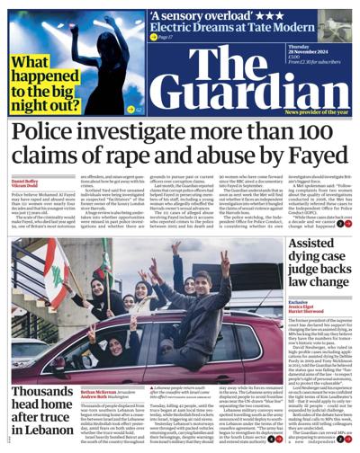 The Guardian Newspaper Front Page (UK) for 28 November 2024