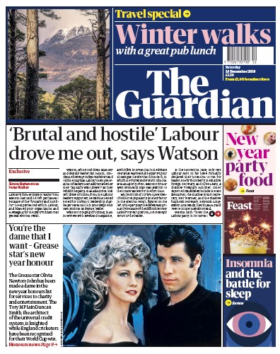 The Guardian Newspaper Front Page (UK) for 28 December 2019