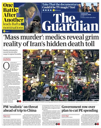 The Guardian Newspaper Front Page (UK) for 28 January 2026
