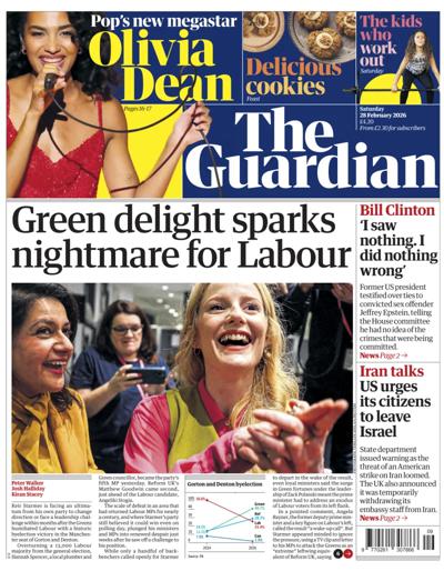 The Guardian Newspaper Front Page (UK) for 28 February 2026