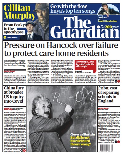 The Guardian Newspaper Front Page (UK) for 28 May 2021