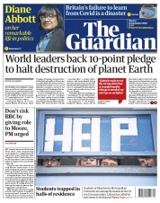 The Guardian (UK) Newspaper Front Page for 28 September 2020