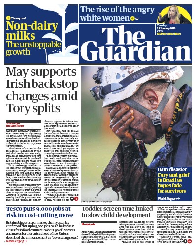 The Guardian Newspaper Front Page (UK) for 29 January 2019