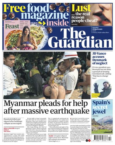 The Guardian Newspaper Front Page (UK) for 29 March 2025