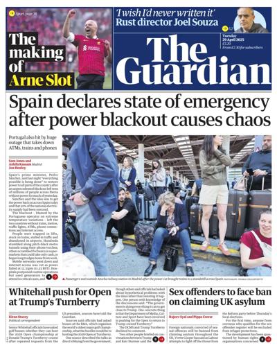 The Guardian Newspaper Front Page (UK) for 29 April 2025