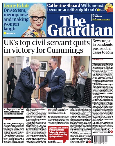 The Guardian Newspaper Front Page (UK) for 29 June 2020