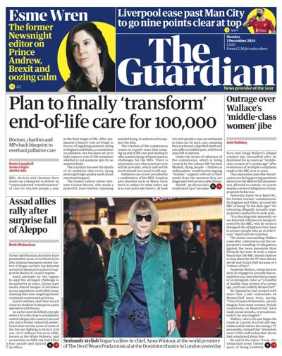 The Guardian Newspaper Front Page (UK) for 2 December 2024