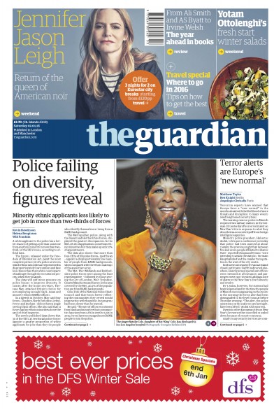 The Guardian Newspaper Front Page (UK) for 2 January 2016