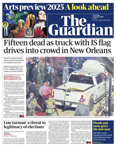 The Guardian Newspaper Front Page (UK) for 2 January 2025