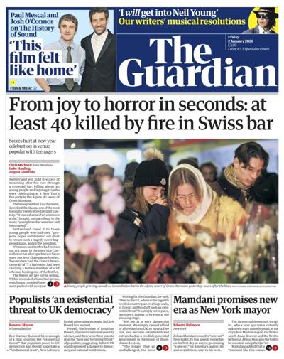 The Guardian Newspaper Front Page (UK) for 2 January 2026