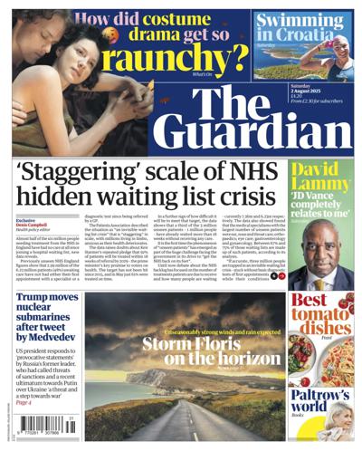The Guardian Newspaper Front Page (UK) for 2 August 2025