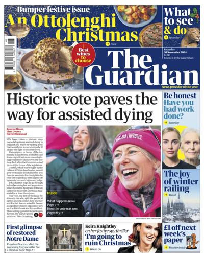 The Guardian Newspaper Front Page (UK) for 30 November 2024