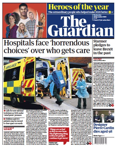 The Guardian Newspaper Front Page (UK) for 30 December 2020