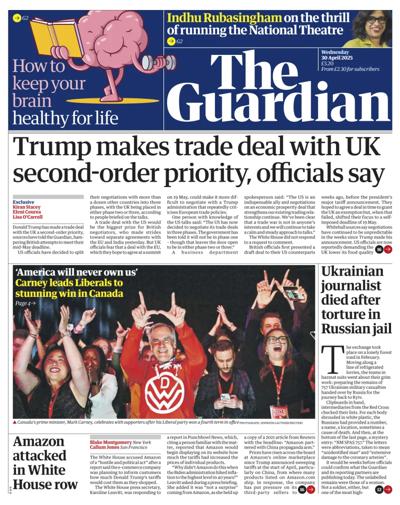 The Guardian Newspaper Front Page (UK) for 30 April 2025