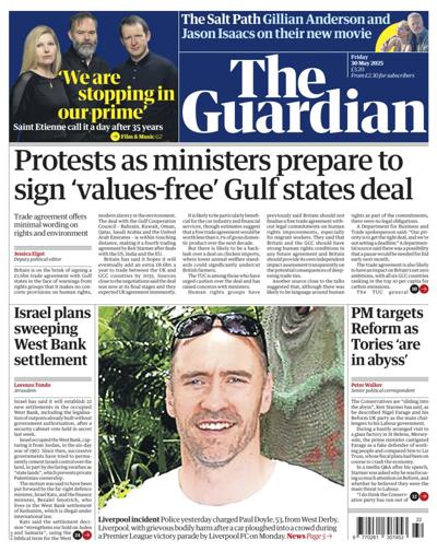 The Guardian Newspaper Front Page (UK) for 30 May 2025