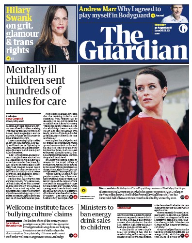 The Guardian Newspaper Front Page (UK) for 31 August 2018