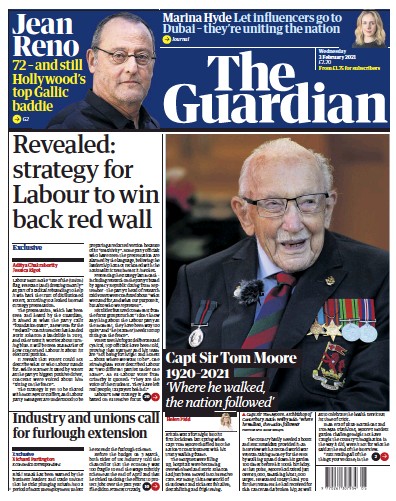 The Guardian Newspaper Front Page (UK) for 3 February 2021